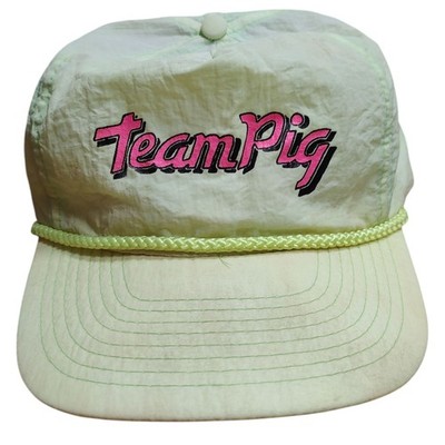 Vtg 80s 90s Team Pig Nissin Tie Dye Green Neon Cap Hat Nylon Zipback hat Roper