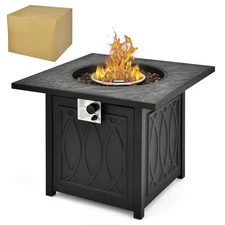 32 Inches Gas Fire Pit Table 50,000 BTU Square Propane Firepit with Lava Rocks