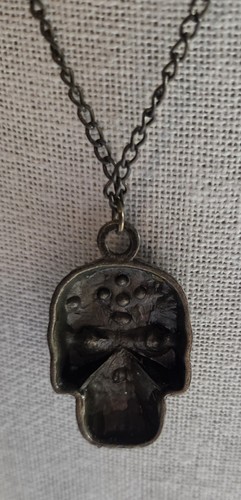 Vintage Bronze & Kristall Schädel Skelett Halskette, 32" Kette - Bild 3 von 3