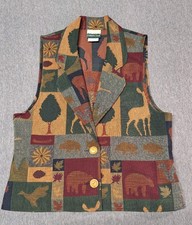 made in USA ColdWater creek Fall Vest SZ Small Fishing Bear Tapestry Deer Tree