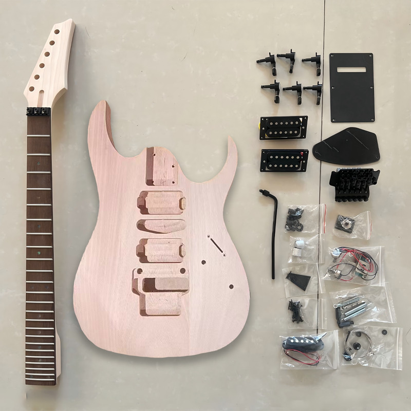 DIY Electric Guitar Kit Humbucker Pickup Mahogany Body Rosewood FB Locking Nut