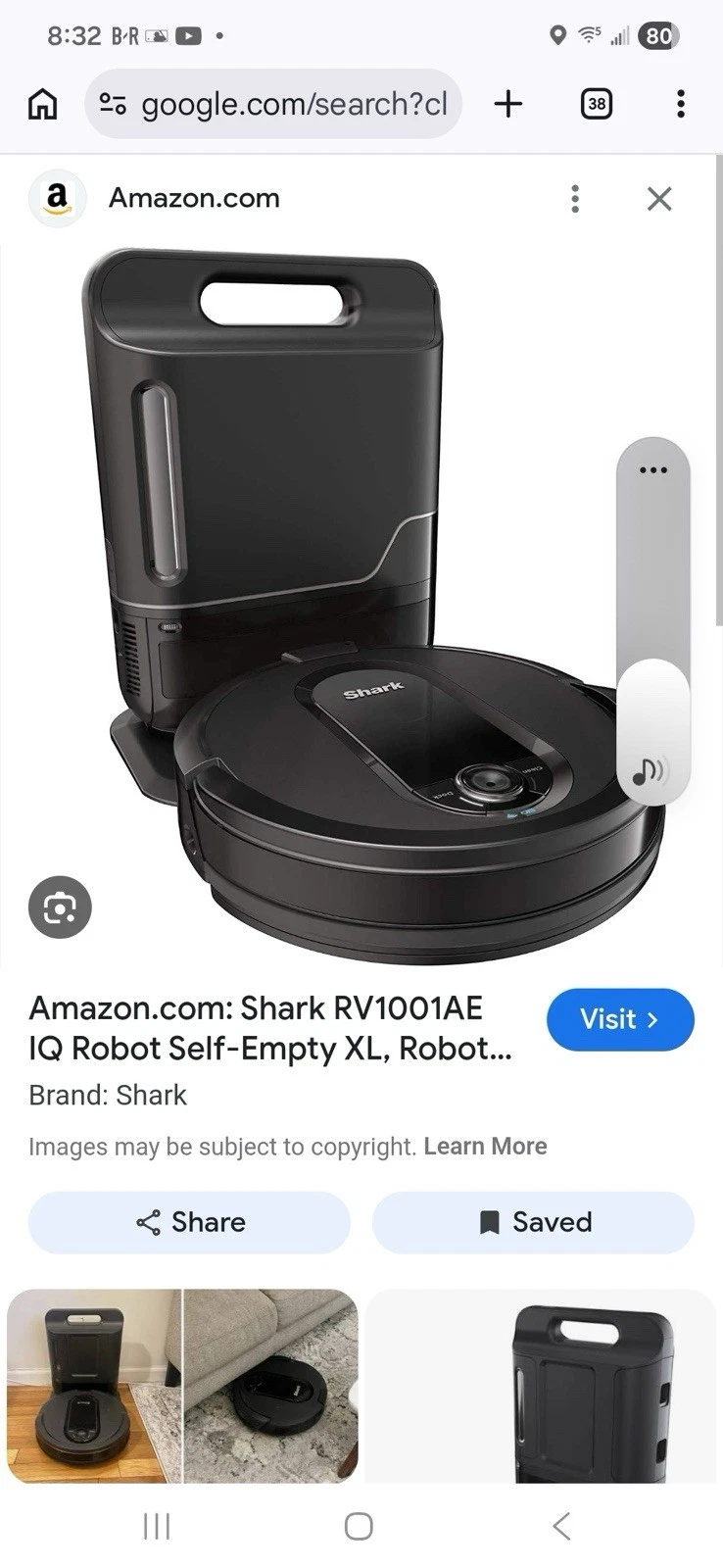 Shark RV1001AE IQ 30 Robot Self Empty XL Vacuum with Self Empty Bagless Base