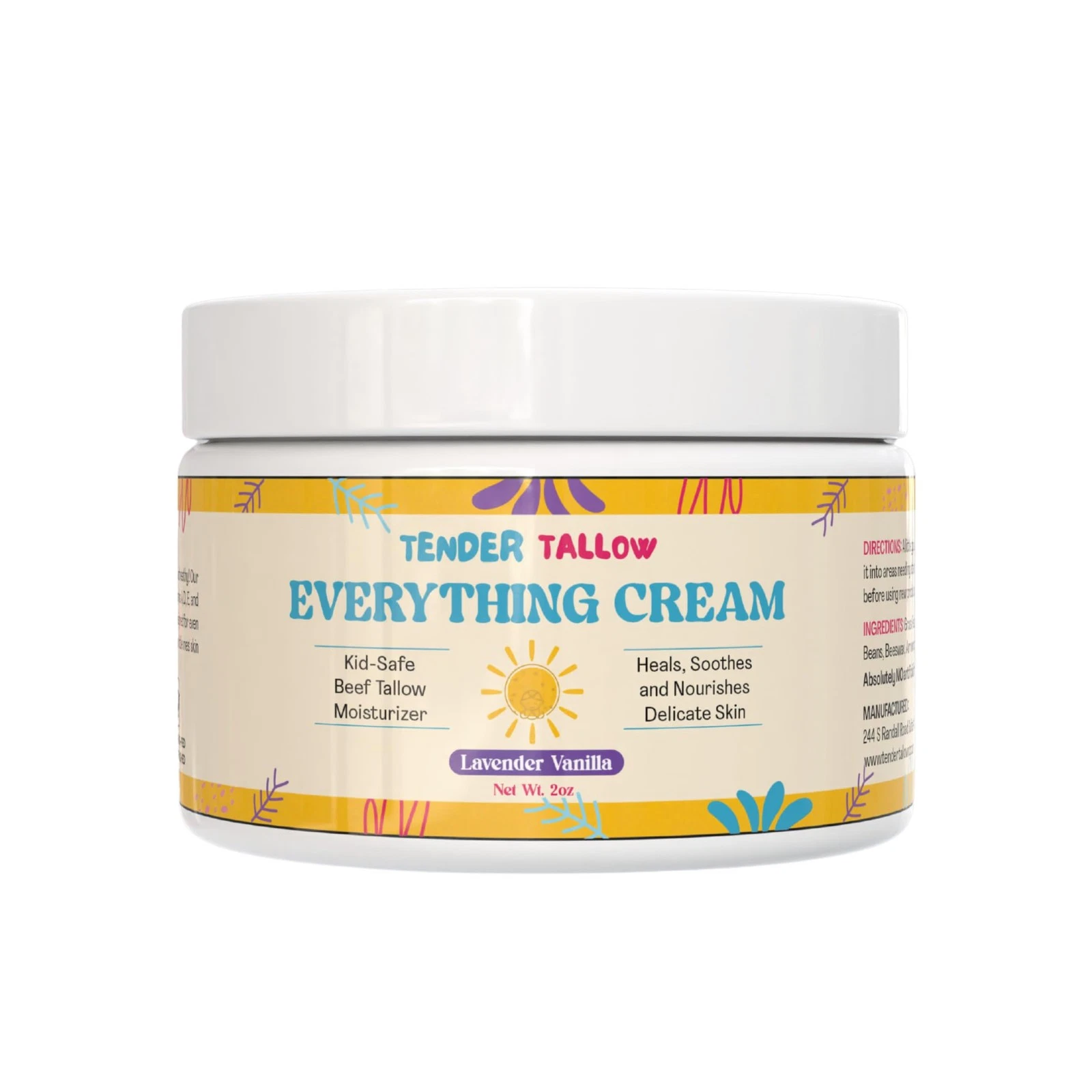 Beef Tallow Cream 2oz 100% Grass Fed Lavender Vanilla - Safe for Newborns