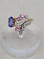 9K Gold AA Tanzanite, Mozambique Pink Sapphire & Zircon Ring Size N� (2.84g)