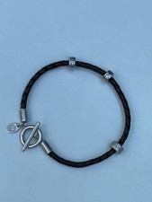 Clogau Braided Leather 925 Silver Hallmarked Rose Gold Accent T Bar Bracelet RG