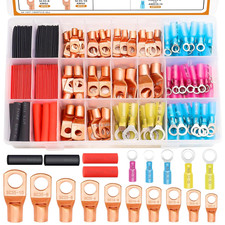 180PCS Copper Wire Lugs AWG 2 4 6 8 10 12 14 16 Gauge Battery Terminal Connector