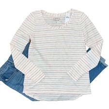NWT LOFT White W/Pink, Orange & Red Stripes Long Sleeve Cotton Tee - SIZE SMALL