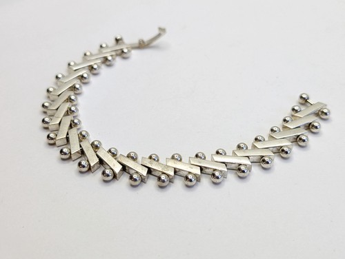 OOAK Vtg Sterling Silver Modernist DNA Articulated Chain Bracelet - 7 1/4", 34g