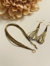 Sterling Native American Płynne srebro Zestaw Kolczyki Bransoletka Sygnowany złoty wermeil