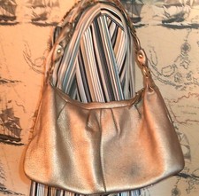 Elliot Lucca Leather Pebbled Gold Metallic Shoulder Bag