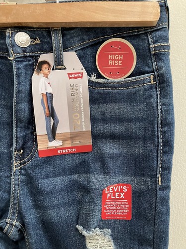 NWT Levi’s 720 High Rise Super Skinny Jeans Girls Size 10 Raw Hem Stretch Denim - Picture 2 of 14