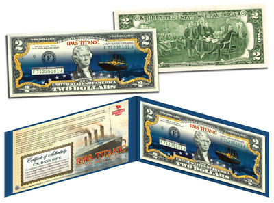 TITANIC Ship Famous Nighttime Iceberg Image 100th Anniversary Genuine $2 US Bill