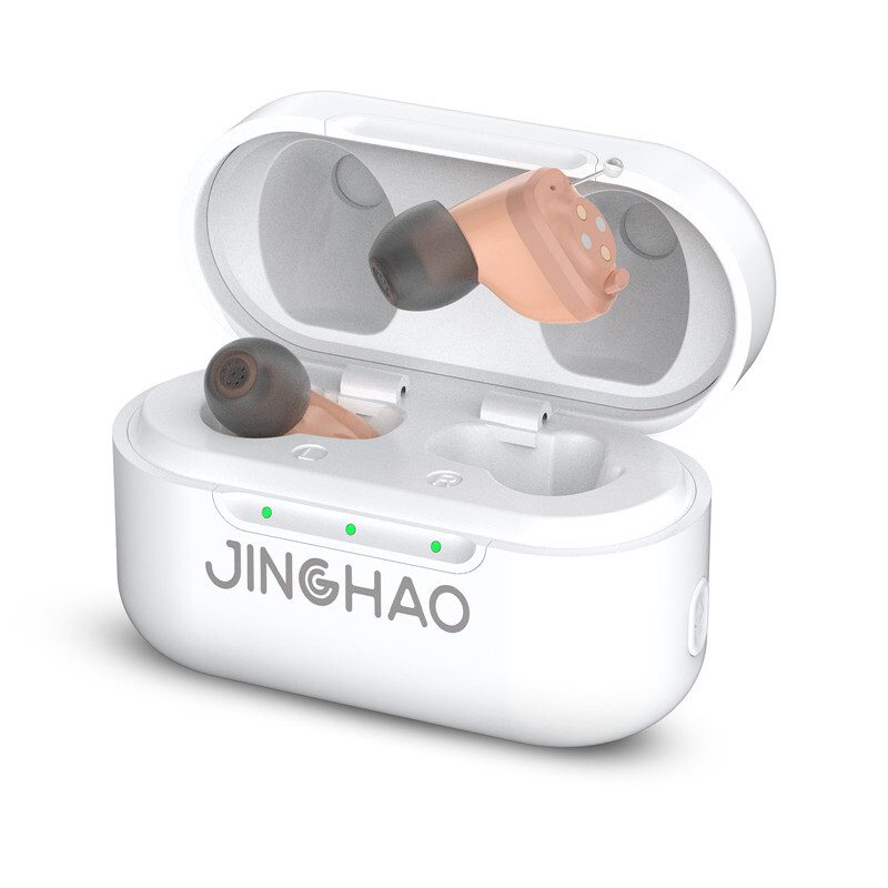 JINGHAO Audífonos Recargables 16 Canales Mini ITE Amplificador Auditivo L+R Color Piel