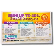🌟Chuck E Cheese 2022 Summer Of Fun In Store Promotional Pricing Flyer🌟