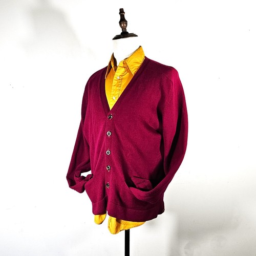 Vintage 60s Burgundy Wool Cardigan Sweater 1960s Hipster Grandpa Grunge M / L - Picture 5 of 16