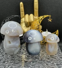 Natural Banded & Orca agate Mushrooms. Druzy swirls patterns L@@K Free ship