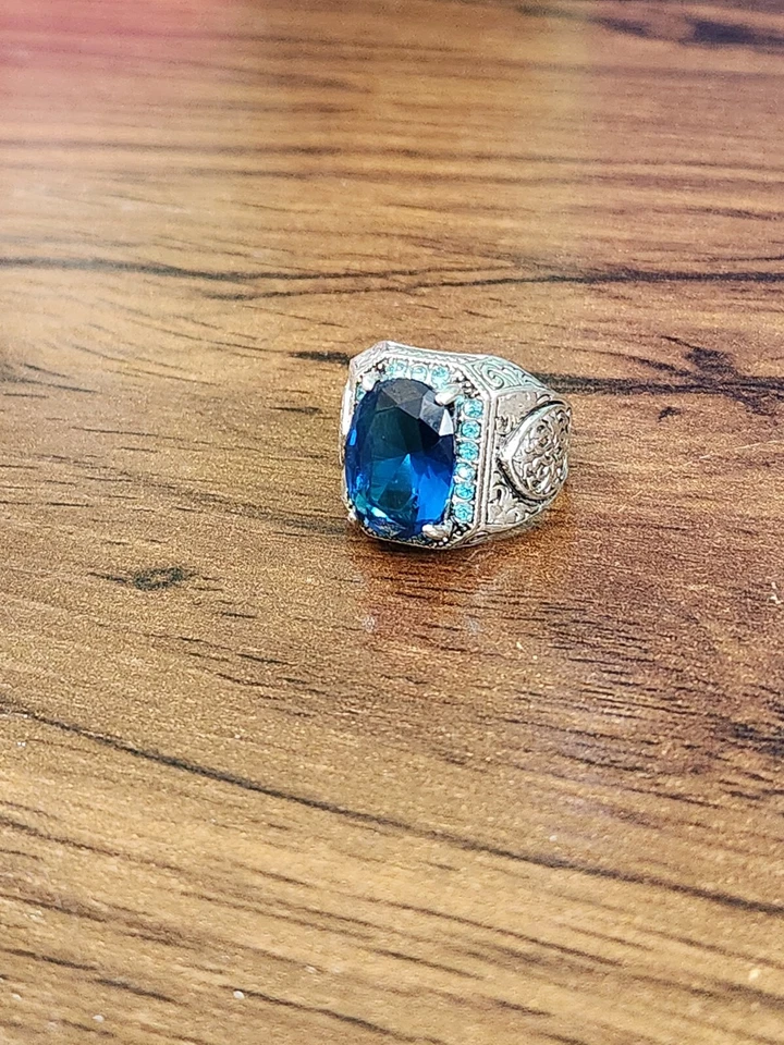 Anillo de topacio azul talla 7 con detalles de aguamarina Foto 4 de 4
