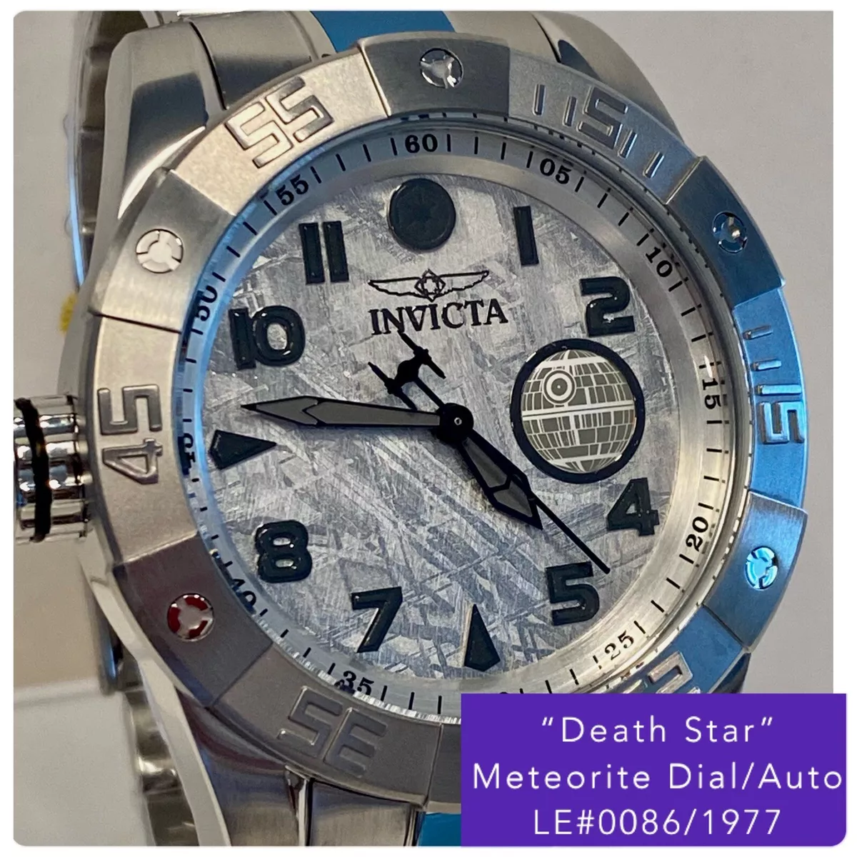 DEATH STAR Meteorite LE 0086 1977 54mm Slvrtn Bracelet Auto INVICTA Mens Watch