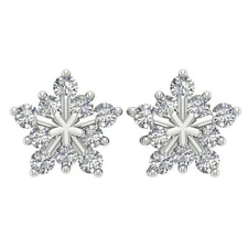 Flower Cluster Studs Earrings Round Cut Diamond I1 G 0.65 Ct 14K Gold Prong Set