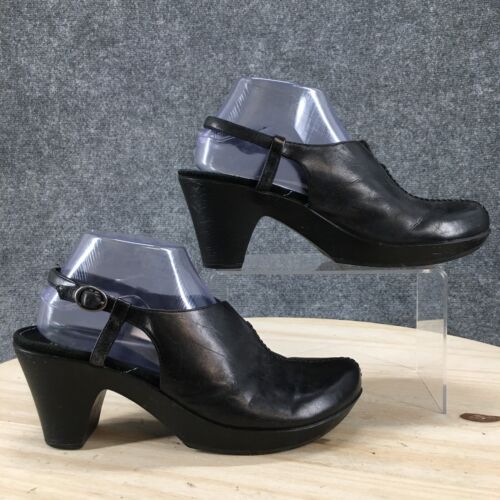 Indigo By Clarks Shoes Womens 8 M Clogs Slingback 81881 Black Leather Heels - Afbeelding 1 van 20