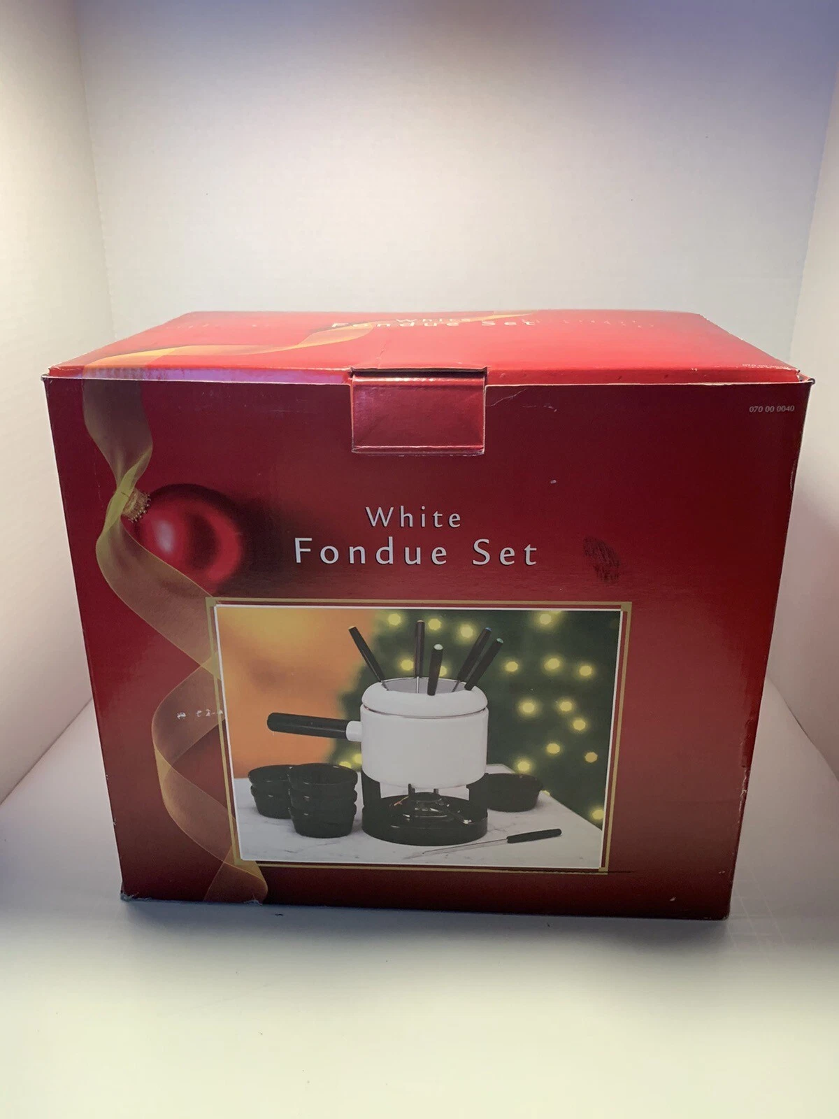 Vintage White Fondue Set. Set Includes Fondue Pot 12 Forks 6 Sauce Dishes