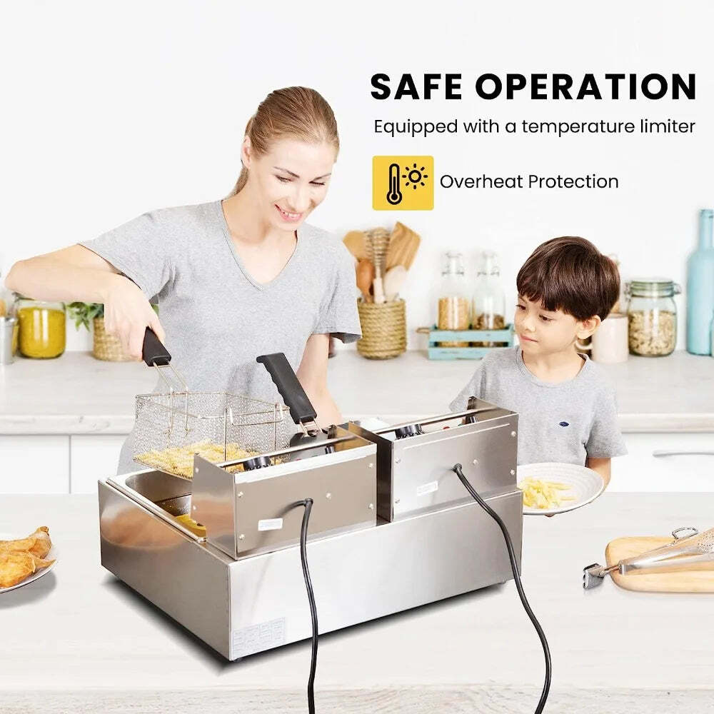 ディープフライヤー 110V 20.7 Qt Commercial Electric Deep Fryer with 2 x 6.35 QT