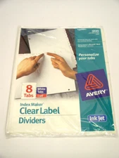 Avery 8 Tabs Index Maker Clear Label Dividers Ink Jet Compatible Tab Divider Set