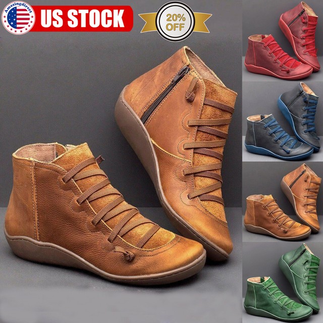 women's lace up ankle boots flat