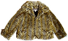 Larry Levine Faux Fur Tiger Pattern Coat Women's Warm Furry Jacket Size Small