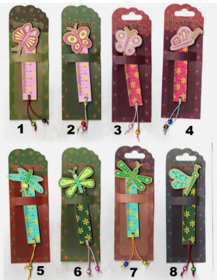 8x Rosa Grün Schmetterling HOLZ Lesezeichen Lineale Büroklammern Geschenke x Kinder Mädchen Posten