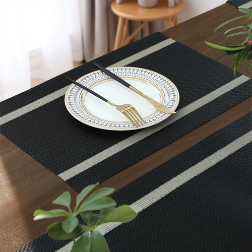 Woven Vinyl Table Runner Black Table Runner Woven with Golden Threads 90Inche... - Picture 9 of 9