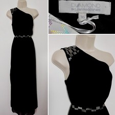Diamond Julien Macdonald Black Assymetric Beaded Detail Maxi Dress Size 10 BNWT