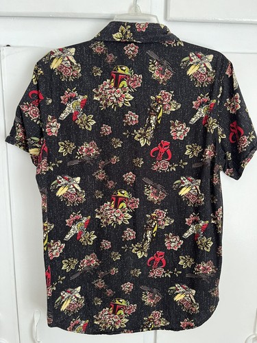 Star Wars Button-Up Short Sleeve Black Boba Fett Floral Hawaiian Size Medium - Bild 6 von 6