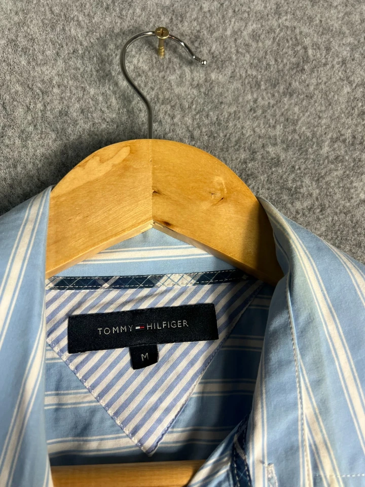 Tommy Hilfiger Mens Long Sleeve Button Up Shirt Medium Blue Pin Stripe Formal - image 3 of 4