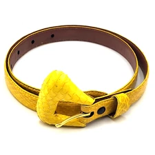 Vintage Yellow Snakeskin Leather Belt Narrow Made in Taiwan Size M 32" Long YK