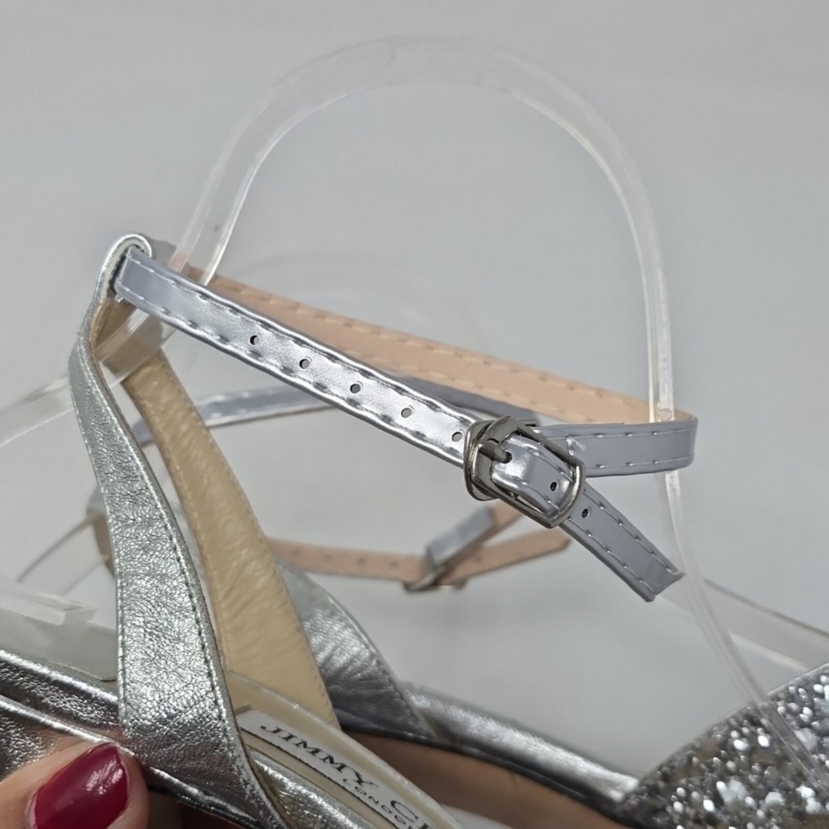 Jimmy Choo Coarse Glitter Miranda Peep Toe Low Heel Sandals Size