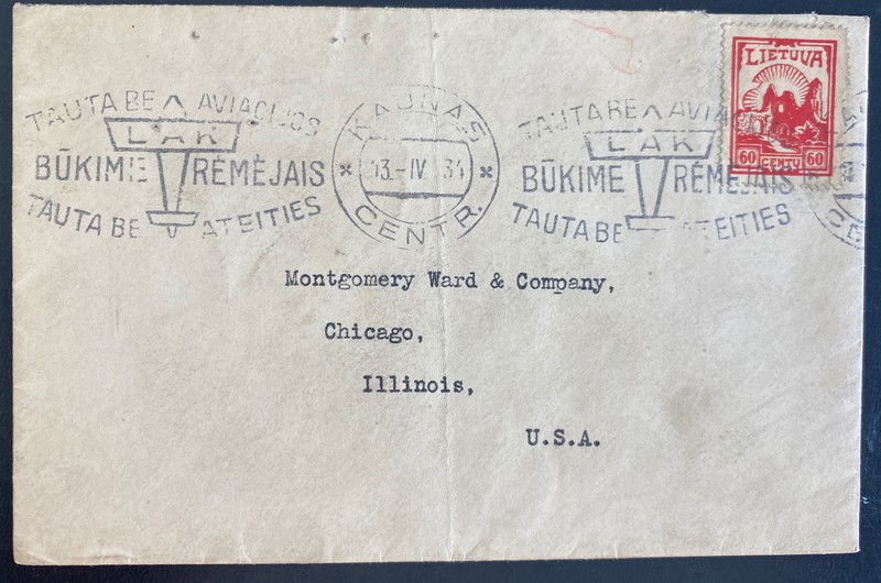 1934 Kaunas Lithuania Slogan Cancel Cover To Chicago iL Usa