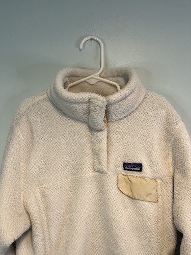 Patagonia Girls Sweater Large 12 Off White Re Tool Fleece Snap T Pullover Pocket - Picture 2 of 8