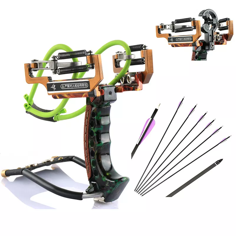 Hunting Catapult Fishing Slingshot with Wrist Brace+Arrow Rest & 6X Carbon  Arrow