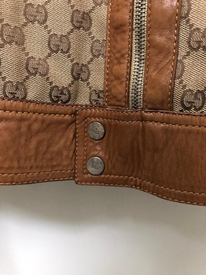 Vintage Gucci GG canvas calf leather biker monogram jacket size 46
