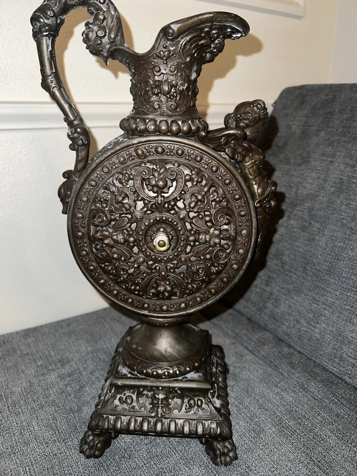 Antique Heavy Cast Silver Metal Urn Figural Ewer Ornate Art Nouveau - Image 4 of 4