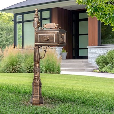 Post Mailbox Combination Stratford, 62in H Decorative Cast Aluminum Mail Box
