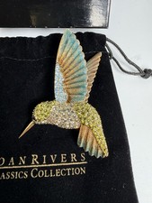 Joan Rivers Blue Green Pave Crystal Enamel Hummingbird Brooch Pin