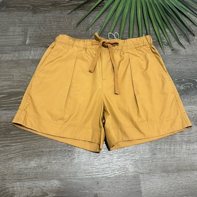 Vince Womens Shorts Sz M 100% Cotton Box Pleat Drawstring Gold Ochre Yellow NEW