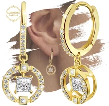 Sterling Silver Hoop Dangle Earrings for Women Gold Plated Hypoallergenic Charms