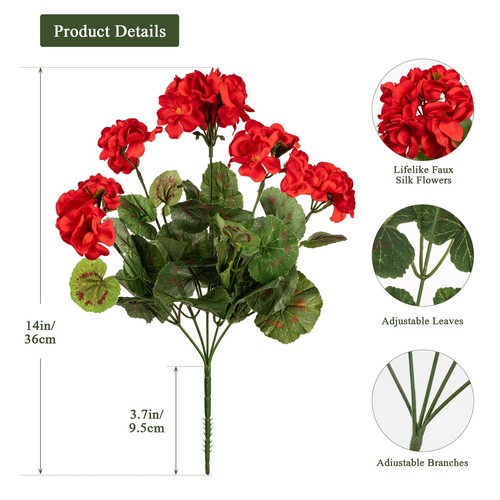 Uqueeten 4PCS Home Decor Fake Plants Artificial Flowers Artificial Geraniums ... - Picture 2 of 9