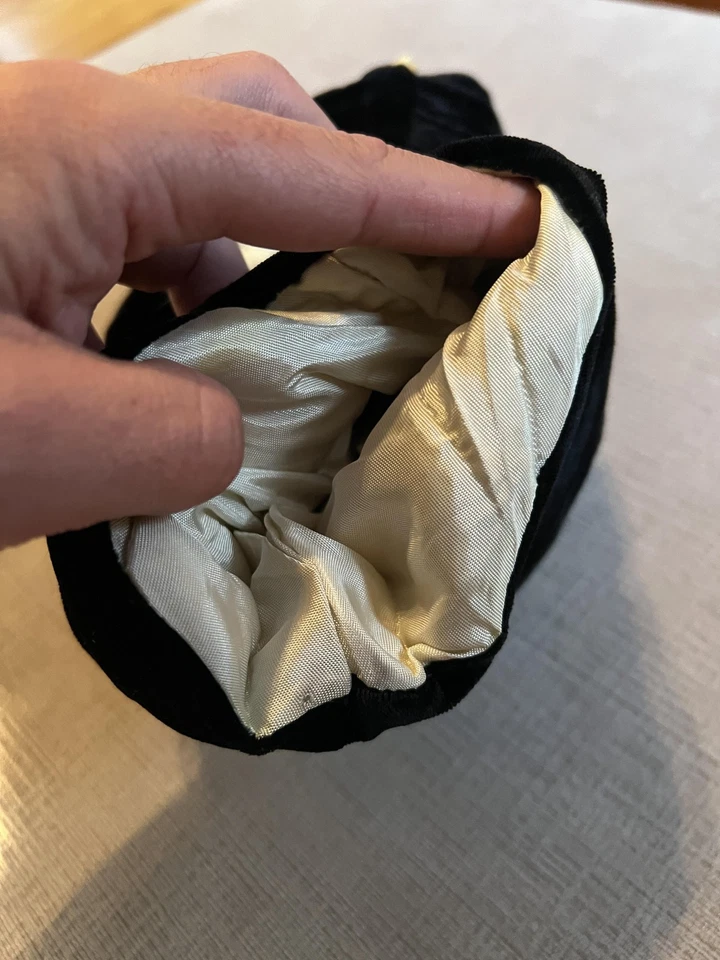 Black Velvet Hand Muff Womens One Size Satin Lined Fur Pom Hand Warmer Winter - Image 2 of 4