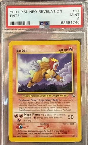 Pokemon PSA 9 MINT 2001 Entei 17/64 Neo Revelation Rare Card