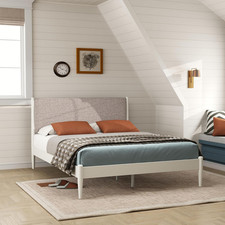 Feeney Rubberwood Platform Bed, Cream White, Queen