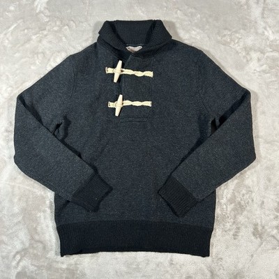 Wallace & Barnes Shawl Neck Sweater Mens Medium Gray Fisherman Wool Toggle EUC